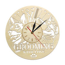 Pet Care Grooming Wall Clock Wooden Home Decor Pet Shop Wooden Wall Watch Cat Dog Grooming Salon Groomer 2024 - buy cheap