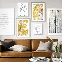 Желтые листья художественного украшения дома холст для живописи простой Nordic Wall Art Модульная картина Плакаты и печать фотографии интерьер 2024 - купить недорого