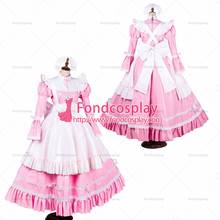 fondcosplay adult sexy cross dressing sissy maid long lockable baby pink thin PVC vinyl dress white apron Tailor-made[G1787] 2024 - buy cheap