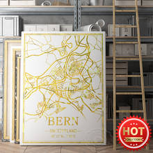 Bern Switzerland Line Art Map Poster, World Travel City Street Art Prints, Nordic Style Gold Foil Map Home Decor Wall Picture, 2024 - buy cheap