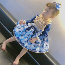 Vestido de primavera para niñas pequeñas, traje de princesa estilo Lolita de tres piezas con encaje de oso estampado de manga larga, regalos para niñas 2024 - compra barato