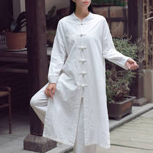 Jaqueta feminina longa de linho estilo chinês, tradicional, retrô, kungfu, wushu, tai chi, traje casual para o tesmo 2024 - compre barato