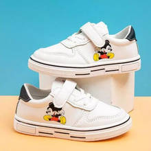 Disney mickey tênis infantil de couro, sapatos esportivos de couro macio para meninas e meninos, sapatos brancos, respirável e antiderrapante 2024 - compre barato