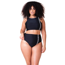 Biquíni feminino plus size separado, roupa de banho de cintura alta preta 2024 - compre barato