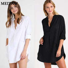 Women Long Sleeve Boho Dress 2020 Summer Beach Cover Up Swimsuit Bathing Suit Ladies Loose Bikini Dress Tunic 2024 - buy cheap