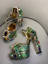 luxury Emerald Green diamonds woman platform sandal retro palace style chunky high heel sandal princess wedding diamonds sandals 2024 - buy cheap