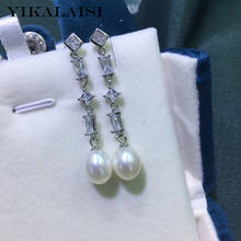 Yikalaisi 925 prata esterlina pérola jóias para mulher 8-9mm natural de água doce pérola brincos longos por atacado 2024 - compre barato
