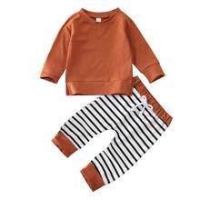 2020 Casual Toddler Kids Baby Boy Girl Clothes Solid T-shirt Tops+Striped Long Pants Spring Cotton Outfits Set 2024 - buy cheap