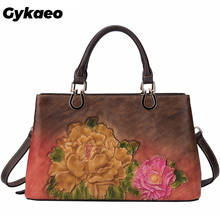 Gykaeo Female Retro Genuine Leather Bags Women Large Capacity Floral Cowhide Tote Bag Ladies Shoulder Bags Sac A Main Femme 2022 2024 - buy cheap