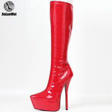 JIALUOWEI-Botas elásticas hasta la rodilla con tacón de aguja, calzado Sexy de 7 pulgadas, rojo, plataforma 2024 - compra barato
