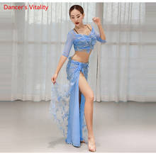 Comfortable Mesh Belly Dance Costume Women 2pcs Set Top Slit Side Skirt Oriental Dance Short Sleeve Dress 2024 - buy cheap