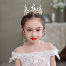 Gold Elegent Princess Children Tiaras And Crowns Handmade Pearl Crystal Diadems For Kids Birthday Party Wedding Hair Ornaments 2024 - buy cheap