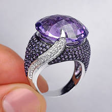 Роскошное посеребренное кольцо для коктейвечерние с большим фиолетовым кристаллом CZ свадебное кольцо обручальное кольцо для женщин ювелирные изделия подарки 2024 - купить недорого