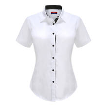 Dioufond 2021 Solid Short Sleeve Shirt Women Blouse Turn Down Collar Cotton Top Casual Summer Beach Shirt Work Wear Blouse 2024 - buy cheap