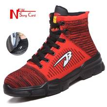 New song card Men high-top steel toe cap breathable anti-smashing piercing work cotton shoes men and women outdoor safety boots 2024 - buy cheap