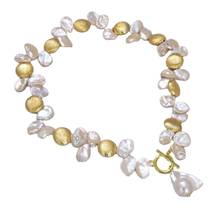 GG Jewelry18'' White Keshi Pearl Golden Plated Coin Bead Necklace Keshi Pearl Pendant for women lady gift 2024 - buy cheap