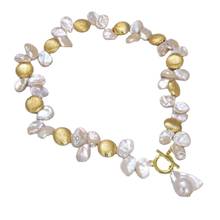 Gg jewelry1818white branco keshi pérola banhado a ouro moeda grânulo colar keshi pérola pingente para mulher senhora presente 2024 - compre barato