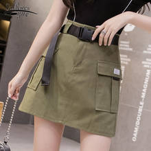 Saia feminina coreana verão cintura alta bolso com ferramentas saia 2020 moda vintage a-line sólida senhoras saia curta feminino 9174 50 2024 - compre barato
