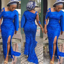 Aso Ebi-vestido de fiesta azul real nigeriano, con mangas irregulares, un hombro, abertura lateral, Formal, de noche 2024 - compra barato