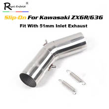 Round 51mm Slip-on stainless steel Motorcycle exhaust middle link pipe for Kawasaki zx6r 636 2009 2010 2011 2012 2013 14 15 1617 2024 - buy cheap