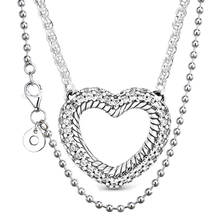 Collar de cadena con diseño de serpiente para mujer, cadena con forma de corazón abierto, bola pulida, joyería europea, Collar de plata de ley 925 2024 - compra barato