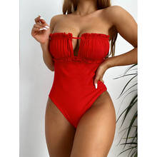 Red Bandeau Swimwear Women 2021 One Piece Swimsuit for Women Trikini Mayokini Bather High Rise Monokini Whole Bathing Suits 2024 - buy cheap
