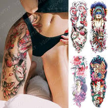 Tatuaje de manga de brazo grande para mujer, pegatina de tatuaje temporal impermeable, arte corporal japonés, tatuajes falsos completos, Ninetales, Sakura, gato, demonio 2024 - compra barato