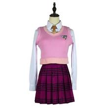 Disfraz de Cosplay de Kaede Akamatsu, conjunto de falda rosa, camisa escolar para chica, chaleco, falda, corbata y calcetín, Cosplay de Halloween Danganronpa V3 2024 - compra barato