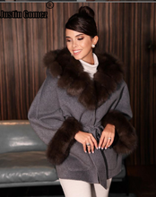 Casaco de lã com gola de raposa real, casaco feminino com cinto e pele, liquidação, outono e inverno 2020 2024 - compre barato