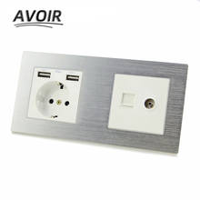 Avoir DE EU Plug Wall Socket With LED Indicator Dual USB, RJ45, TV Port Double Socket Power Electrical Outlet Metal Panel 2024 - buy cheap