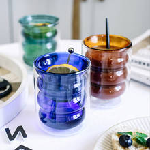 Скандинавское двойное стекло ins термостойкая цветная кофейная чашка молочный чай чашка креативная чашка молочного сока чашка для напитков 2024 - купить недорого