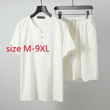 New Arrival Fashion Summer Short Sleeve Shorts Cotton Hemp Super Large Loose Casual Thin Men Set T Shirt Plus Size M-7XL 8XL 9XL 2024 - buy cheap