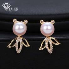 LXOEN-pendientes con forma de gato y cristal, aretes romóticos con perlas de imitación, Color dorado, joyería de boda, regalo 2024 - compra barato
