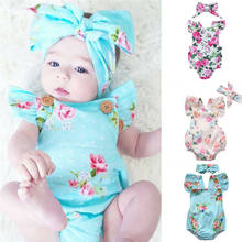 Summer Baby Girl Rompers Newborn Baby Clothes Toddler Sleeveless Floral Ruffle Romper Jumpsuit With Headband Two-Pieces 2024 - buy cheap