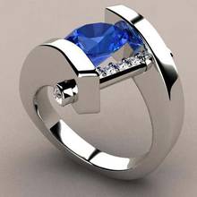 Anel cristal azul interessante criativo feminino, anel de aço inoxidável 925 prata para mulheres, joias para casamento e noivado, acessórios 2024 - compre barato