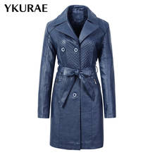 Women's Leather Jacket PU Female Windbreaker Trench Coats Casual Women Coat Fur Fleece Elegant Winter Streetwear Tie Belt FL069 2024 - buy cheap