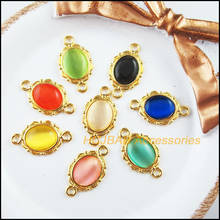 16Pcs Gold Color Flower Mixed Oval Stone Charms Connectors 12x21mm 2024 - buy cheap