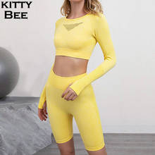 Sport Set Women Fitness Seamless Yoga Set 2 Piece Gym Set Workout Long Sleeve Crop Top High Waist Shorts Set Women Gym Clothing 2024 - buy cheap