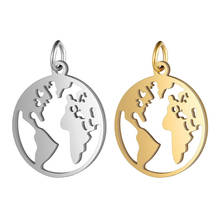 Julie Wang 5PCS Stainless Steel Hollow World Map Charms Small Pendant Necklace Bracelet Jewelry Making Accessory 2024 - buy cheap