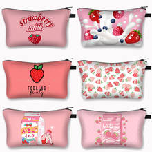 Harajuku Kawaii Strawberry Milk Cosmetic Cases Women Make Up Bags E-girl Lipstick Storage Bags Lolita Makeup Bag Organizer 2024 - buy cheap