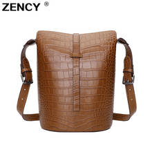 ZENCY 100% Genuine Cow Leather Crocodile pattern Classic Bucket Bags Women Messenger Cross Body Shoulder Bag Top Cowhide Handbag 2024 - buy cheap