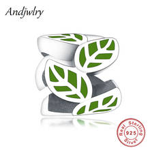 Bracelete pandora com pingente original, bracelete de prata esterlina 925 com folha esmaltada verde para faça você mesmo, joias de prata 925 para mulheres 2024 - compre barato