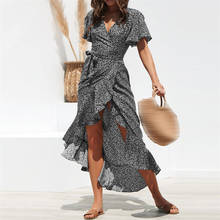 Summer Beach Maxi Dress Women Floral Print Boho Long Chiffon Dress Ruffles Wrap Casual V-Neck Split Sexy Party Dress Robe Femme 2024 - buy cheap