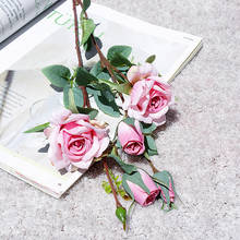 Flores artificiales de seda con hojas para decoración del hogar, hermoso ramo de rosas de 5 cabezas, para boda, habitación interior, novedad 2024 - compra barato