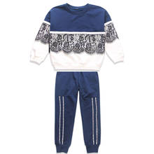 Kids Clothes Sport Suit For Girls Clothing Sets 12 10 Year Children Clothing 2018 Autumn Winter Lace Patchwork T-shirt+Pant 2Pcs 2024 - buy cheap