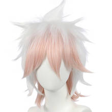 Danganronpa Dangan Ronpa Nagito Komaeda Cosplay Wig Short Gradient White Pink Curly Heat Resistant Synthetic Hair Wig + Wig Cap 2024 - buy cheap