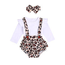 Conjunto de ropa para bebé de 0 a 24 meses, Pelele de manga larga con volantes, peto de leopardo, pantalones cortos y Diadema, 3 uds. 2024 - compra barato