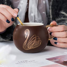 1Pcs New Creative 450mL Ceramic Coffee Mug Swan Pattern Fat Body Gold Handle Tea Drinks Juice Cups Birthday Present Ceramic Mugs 2024 - buy cheap