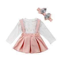 2019 Toddler Kids Girls Lace White Long Sleeves Tops Sequin Strap Pink Skirt 3Pcs Outfits Autumn Set Clothes 2024 - buy cheap