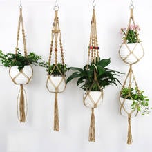 Suprimentos de jardim para casa cesta de macrame, cesta pendurada em algodão puro, rede de tecido à mão, arte personalizada, jardinagem fresca 2024 - compre barato